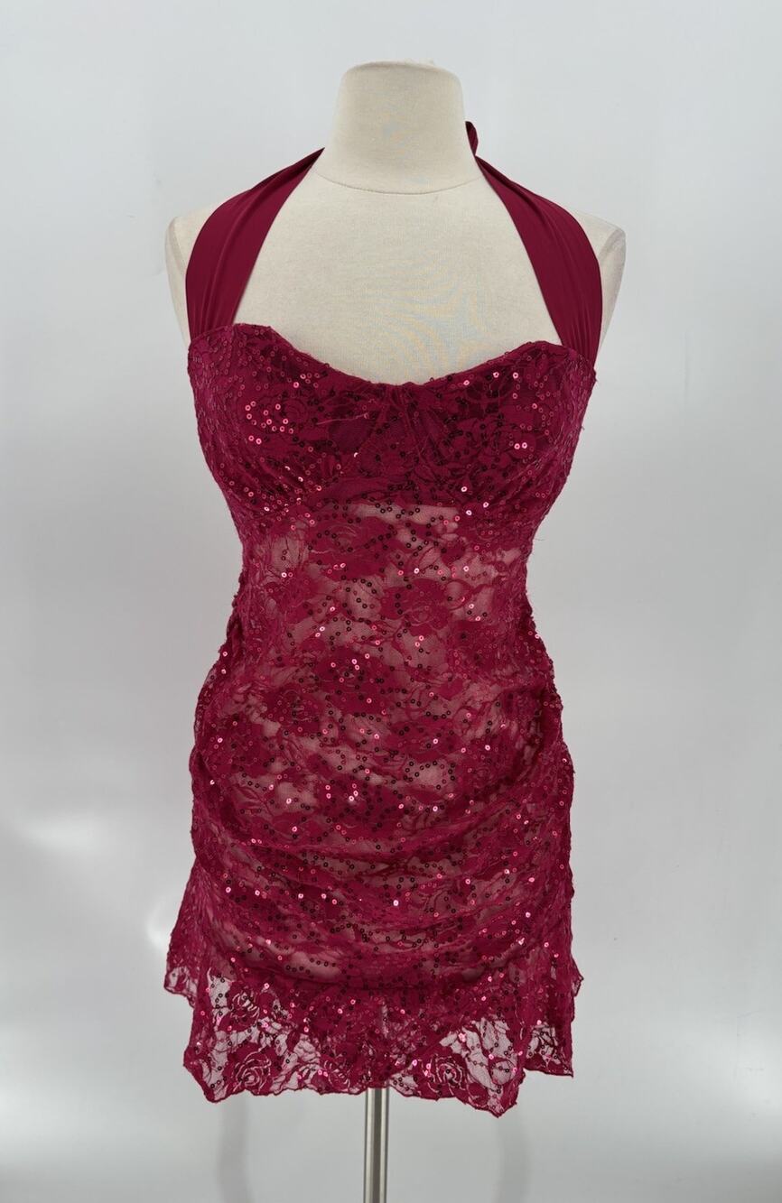 Vintage Intimate Attitudes Lingerie Womens 1X Pink Halter Sequins Chemise Bra